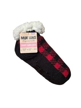 Muk Luks Red and Black Plaid Slipper Socks